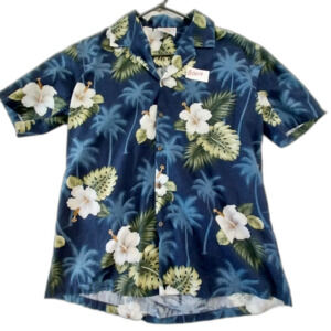 VTG Pacific Legend Hawaiian Shirt Mens Large Blue Hibiscus Print USA Made #B004